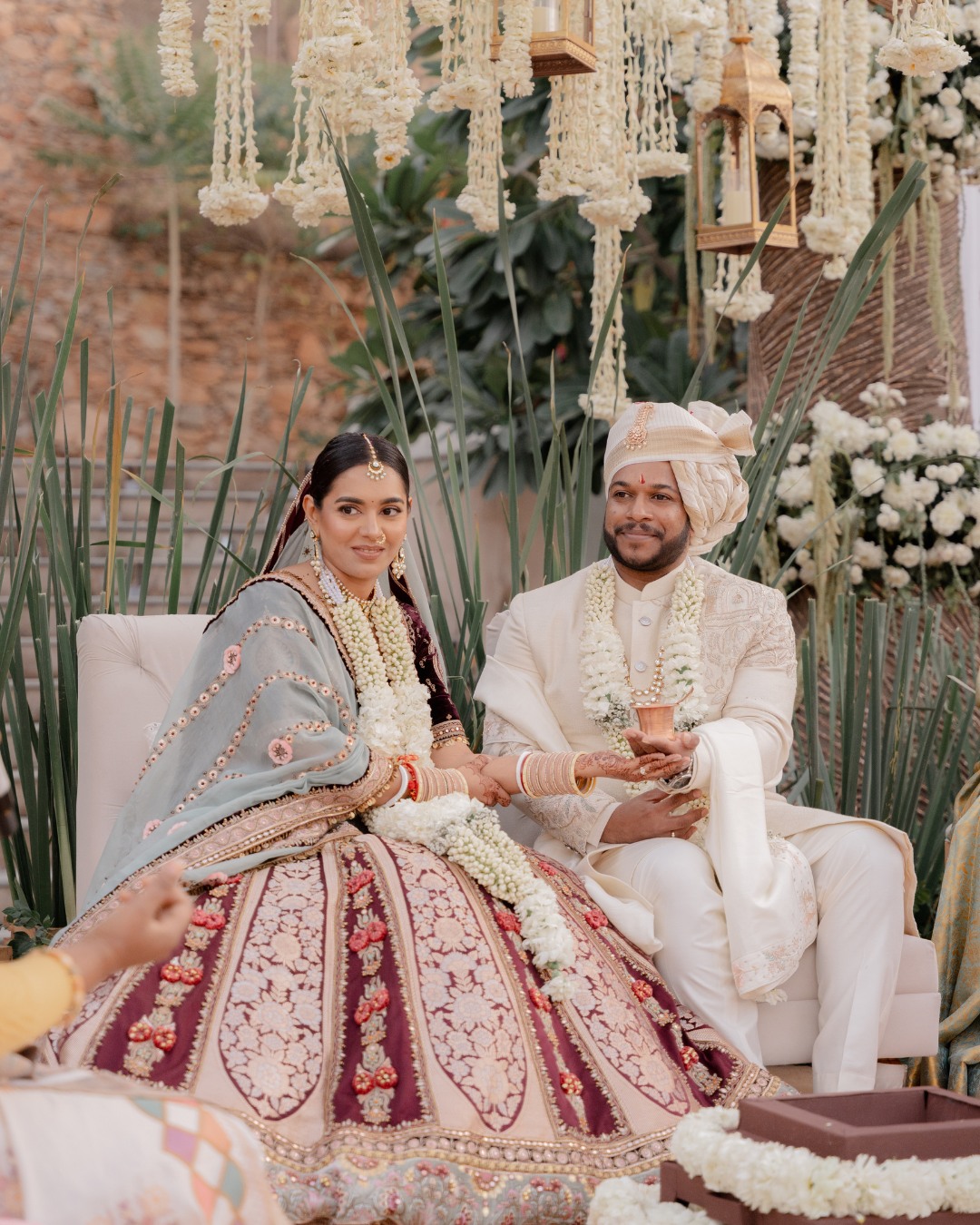 The couple seated at the wedding ceremony — Anupama & Abhinav, Mundota Palace, Jaipur